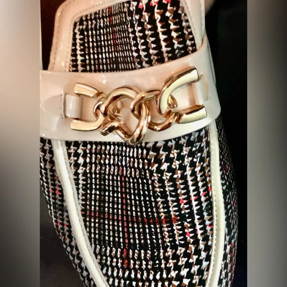 Men’s Houndstooth Classic Shoes,white trim With Gold Chain - Picture 1 of 6